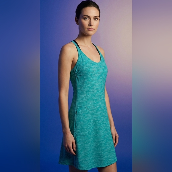 Prana Dresses & Skirts - Prana Teal Wave-Print Racerback Blue Green Dress